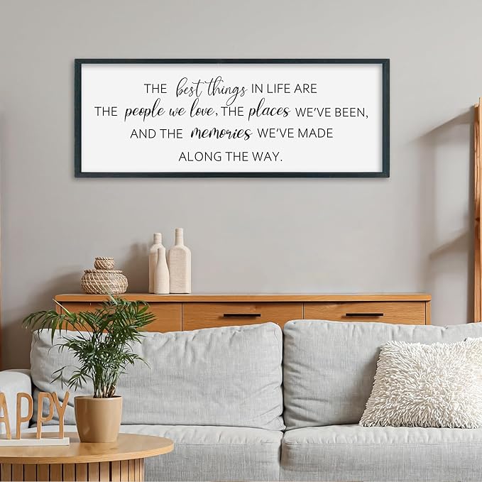 SRSZHIYUE The Best Things in Life Sign Wall Decor Art 40"×15" for family Home Bedroom Adventure Large Wood Framed Wall Hanging (Black)