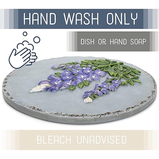 NAT & Jules Floral Colorful Dimensional Indoor Outdoor 12 inch Round Cast Resin Decorative Garden Stepping Stone, Patio, Walkway Sculpture Yard Art, Bluebonnet