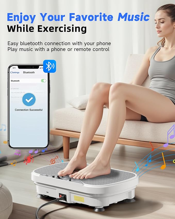 Vibration Plate Exercise Machine, Full Body Shaker Workout Vibration Plate for Lymphatic Drainage Weight Loss, Waver Vibrating Fitness Platform with Resistance Bands, Low Noise Home Fitness for Adults