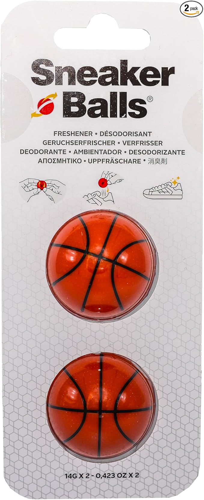 Sneaker Balls Odor-Fighting Shoe Fresheners, Eliminates Unpleasant Smells, Perfect For Sneakers, Gym Bags, Gear Bags, Drawers, Lockers, And More!, Basketball, 2 Pack