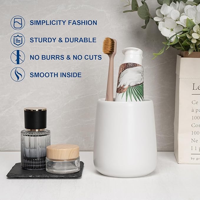 Bathroom Tumbler Cup Ceramic 13.5oz Reusable Toothbrush Cup 400ml, Toothbrush Holder Adequate for Your Bathroom (White)