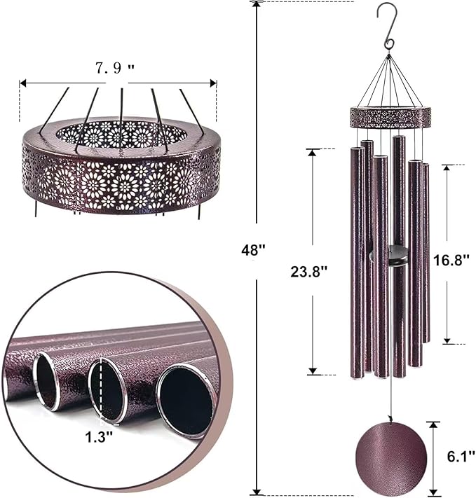 Large Wind Chimes with 6 Heavy Tubes for Outside Deep Tone - 48" Wind Chimes Outdoor Clearance, Deep Tone, Windchimes Outdoors, Memorial, Sympathy Gift, Garden Patio Yard, Home Decorate-Bronze