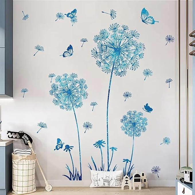 Hello Spring Summer Window Cling Sticker Flowers, and Butterfly Window Stickers, Spring and Summer Decor, Home, Shop, and Party Window Glass Display Stickers (Blue)