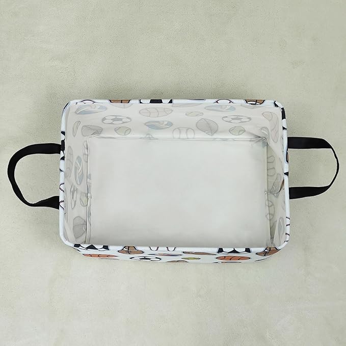 LANGYASHAN Rectangular Storage Bin Collapse Canvas Fabric Cartoon Storage Basket with Handles for Organizing Home Kitchen Boys and Girls Toys Office Closet Shelf Baskets (Rec Colorful Balls)