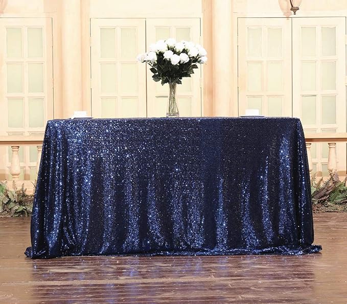 SquarePie Sequin Tablecloth 50 x 72 Inch Navy Blue Sparkly Table Linen for Wedding Party