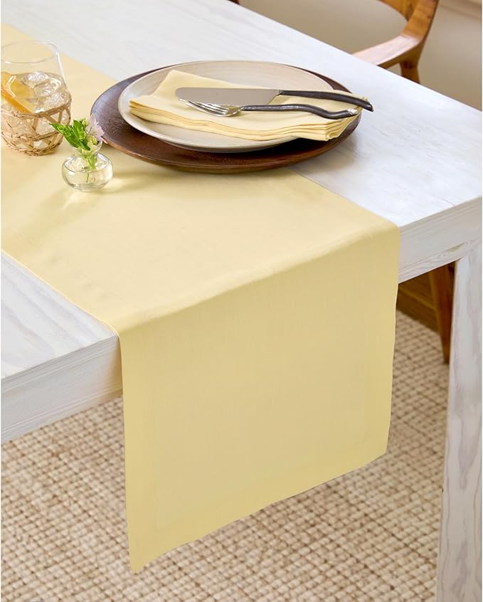Solino Home Linen Table Runner 90 Inches Long - 100% Pure Linen Golden Straw Dining Table Runner 14 x 90 Inch for Fall, Autumn, Thanksgiving - Fete