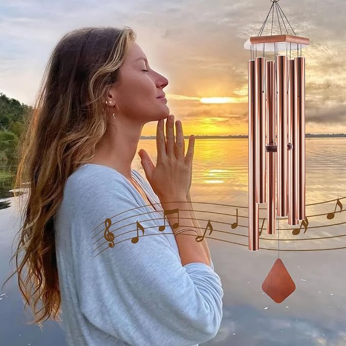 Wind Chimes Outdoor Large Deep Tone, 44 Inches Sympathy Wind Chimes Tuned Soothing Melody, Memorial Wind-Chime with 6 Heavy Tubes for Outside Decoration, Garden/Yard. Copper