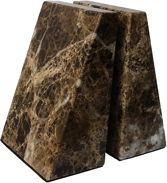 Decorative Bookends for Bookshelves, Set of 2 Marble Bookends for Living Room, Office, Bedroom, Heavy Duty,2 Pieces, Brown