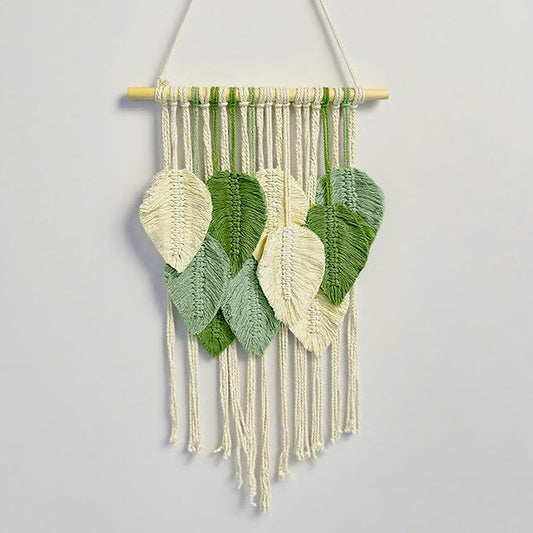Macrame Wall Hanging Boho Wall Tapestry Handmade Woven Leaf Wall Decor Crochet Wall Art for Home Office Apartment(15.8" W x 31.5" L)