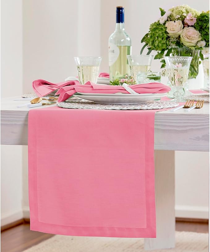Solino Home Linen Table Runner 108 Inches Long - 100% Pure Linen Pink Carnation Table Runner 14 x 108 Inch for Halloween - Fete