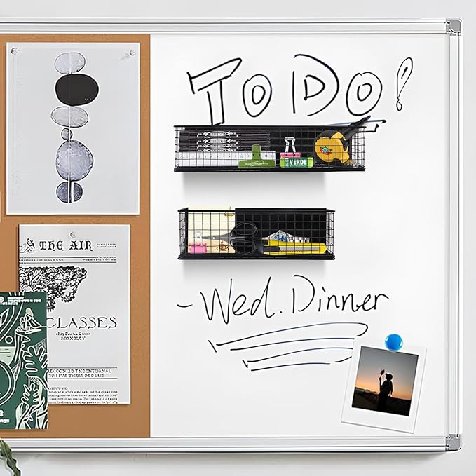 Magnetic Basket, Magnetic Shelf for Fridge,Magnetic Spice Rack Wire Mesh Magnetic Organizer Holder Accessories for Office Kitchen Classroom Storage, Black-High, Large x1&Small x1 Set of 2