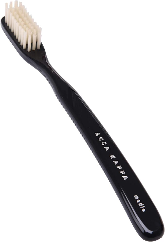 Acca Kappa Vintage Black Toothbrush Pure White Bristles Retro-Style Ergonomic Handle