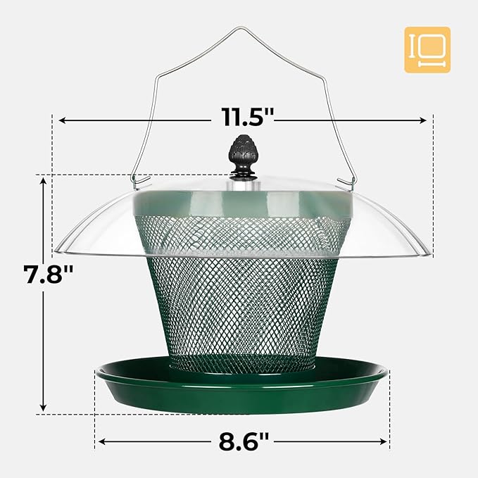 Veehoo Bird Feeders for Outdoors Hanging-Cardinal Bird Feeder with Weatherproof Dome, Wild Meta Finch Feeder for Outside 2.5 lbs Sunflower Seed Capacity, Green