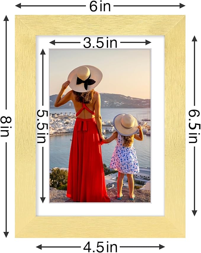 Vittanly 5x7 Picture Frames Set of 9, Shatter Resistant Plexiglass, Display 4x6 Pictures with Mat or 5x7 without Mat, Photo Frames for Wall or Tabletop, Engineered Wood, Gold