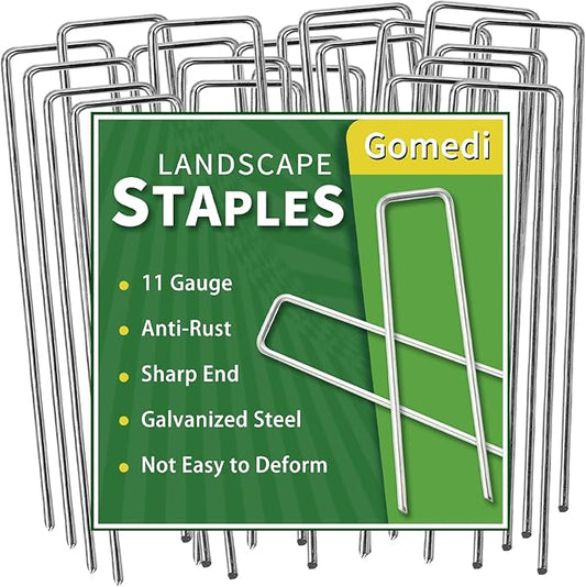 Landscape Staples Galvanized 12 Inch 60 Pcs, Metal Garden Stakes 1.6 Inch, Garden Staples for Weed Barrier Lawn 11 Gauge