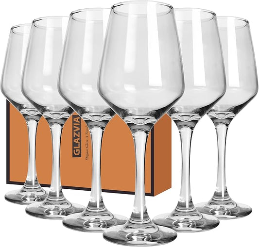 Clear Wine Glasses Set of 6-14oz Long Stem Wine Glass, Pretty Crystal Glassware, Hand Blown Goblets Drinkware, Unique Stemware Wine Glass Holiday Gift Set