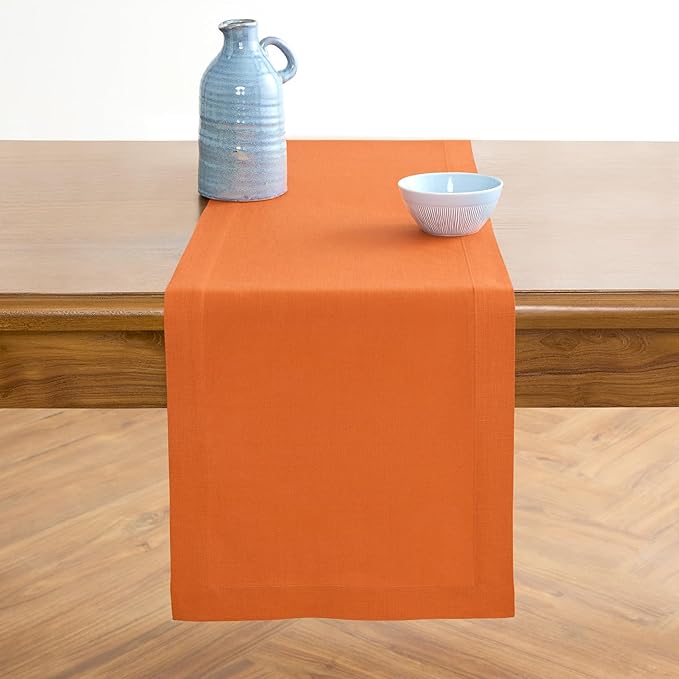Solino Home Linen Table Runner 72 Inches Long - 100% Pure Linen Persimmon Orange Dining Table Runner 14 x 72 Inch for Fall, Autumn, Halloween, Thanksgiving - Fete