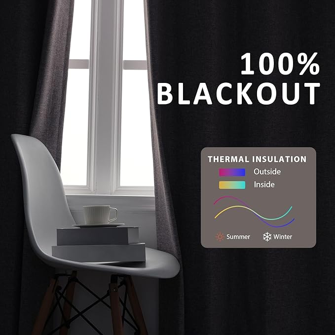 Macochico Pinch Pleated Blackout Linen Curtains 96 Inches Long 100% Light Blocking Burlap Curtains for Bedroom Living Room Thermal Window Panels with Tieback 72”Wx96”L Violet 1 Panel