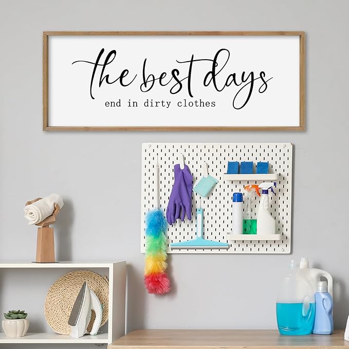 SRSZHIYUE The Best Days End In Dirtiest Clothes Sign Wall Decor Art 40"×15" for Laundry Room Large Wood Framed Wall Hanging (Wood)