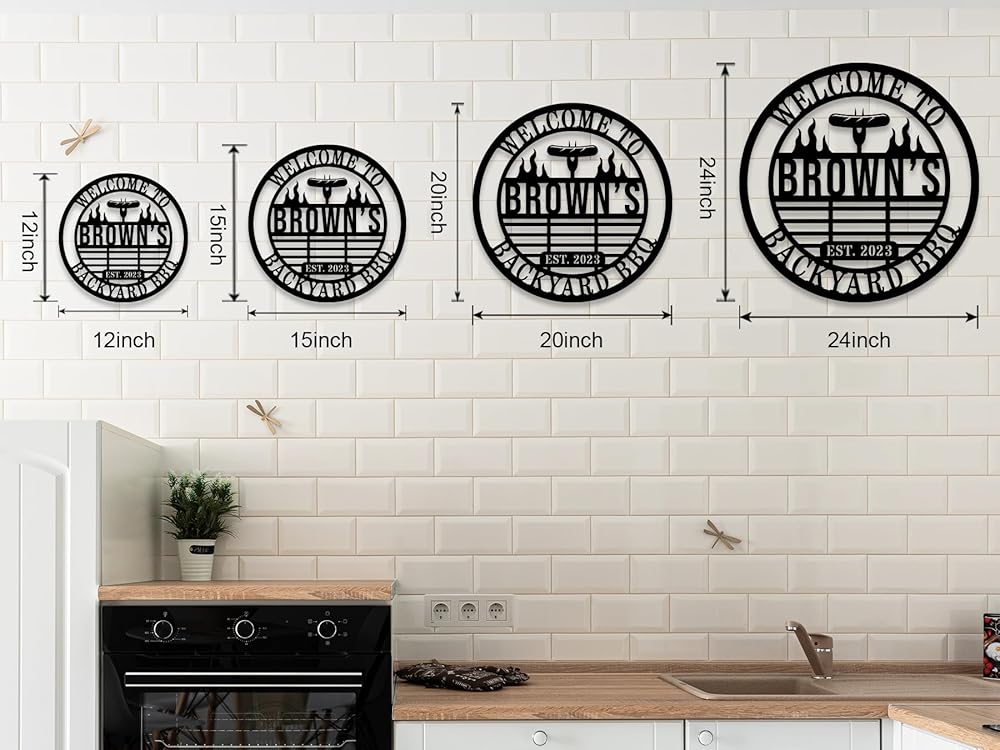 Personalized BBQ Grill Name Sign Custom Grill Sign Outdoor Kitchen Decor Grill Gifts for Dad Backyard BBQ Metal Sign BBQ Grill Sign Barbecue Outdoor Man Cave Decor