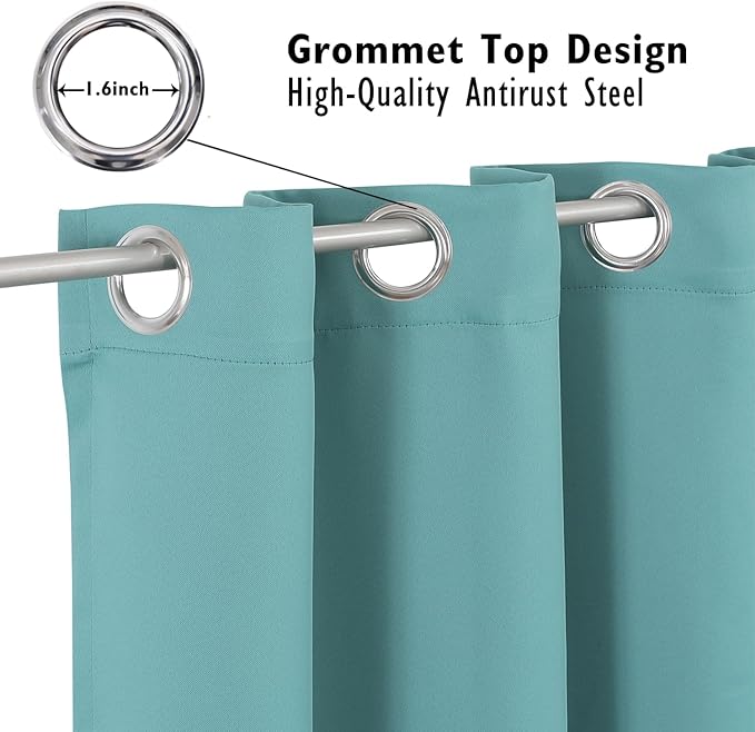 ChrisDowa Blackout Curtains 63 inches Long for Bedroom - 2 Panels Set Grommet Thermal Insulated Room Darkening Curtains for Living Room (Aqua, 42 x 63 Inch)