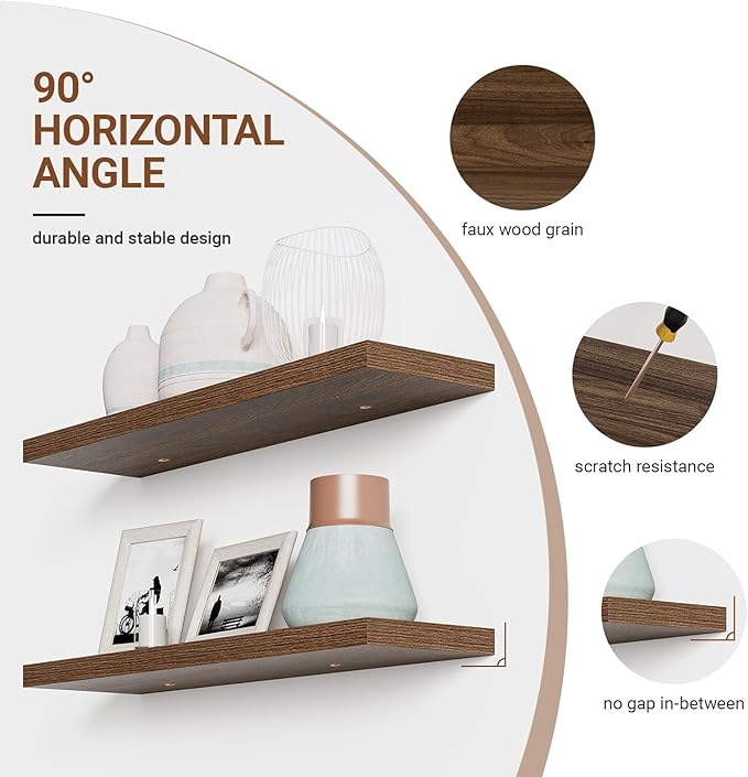 Heimlove 40 Inches Floating Shelves for Wall,9.3" Deep Walnut Long Floating Shelves Set of 2,Large Display Shelf & Storage Shelf,Wall Shelf for Bathroom Bedroom Living Room Kitchen Office