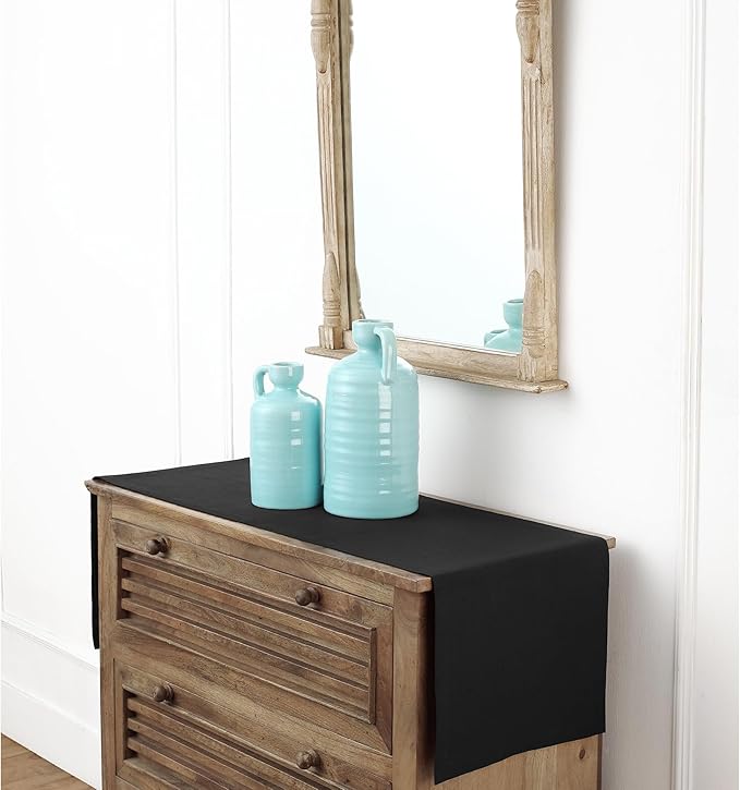 Solino Home Linen Black Table Runner 60 Inches - 100% Pure Linen Short Table Runner 14 x 60 Inch Ideal for Dresser and Coffee Tables - Fall, Autumn, Halloween, Thanksgiving - Fete