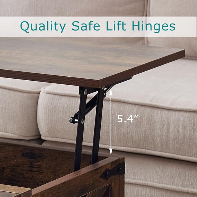 Coffee Table with Storage, Rustic Brown Square Coffee Tables for Living Room, Lift top Coffee Table with Large Hidden Compartment, Smart Cocktail Tables with Flip Top Lids for Home Office