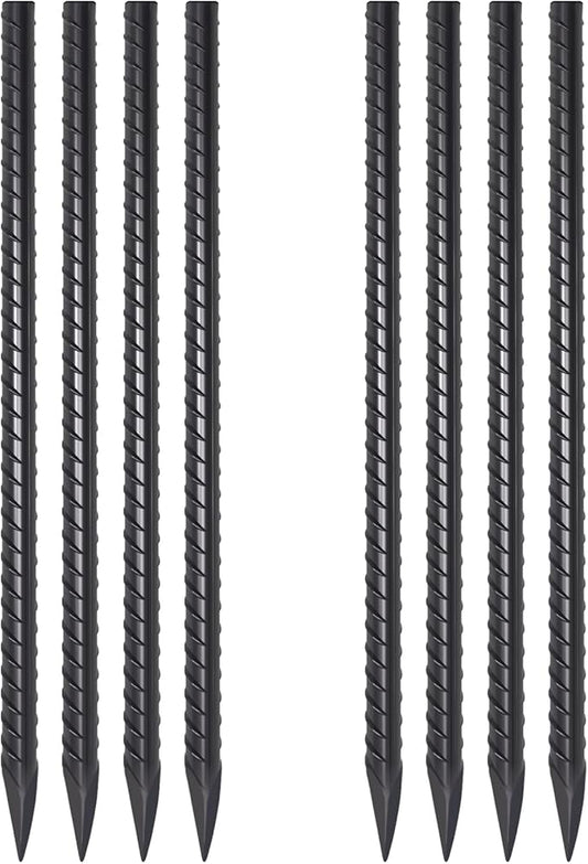 VVOKGO Rebar Stakes 24 Inch Ground Straight Concrete Form Stakes Heavy Duty (8pcs), 3/8" Diameter Metal Steel Spikes Anchors with Chisel Point End for Plant Support, Garden Border,Landscape Edging