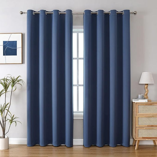 ChrisDowa Blackout Curtains 80 Inches Long 2 Panels Set for Living Room, Grommet Thermal Insulated Room Darkening Curtains for Bedroom (Stone Blue, 52 x 80 Inch)