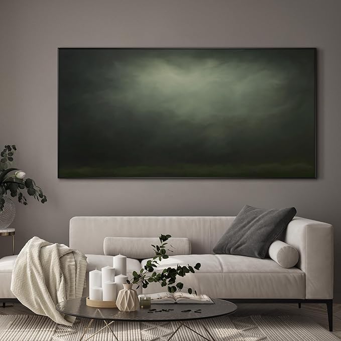SIGNWIN 24"x46" Extra Large Framed Wall Art Moody Green Abstract Cloudscape, Minimalist Atmospheric Print for Home Living Room Bedroom Decor (Frame Assembly Required)