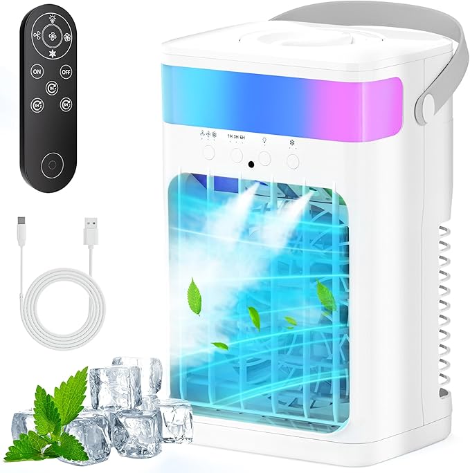 Portable Air Conditioner,Cooling Fan with 3 Speeds & 3 Modes,1500ML Mini Air Conditioner with Remote, Air Conditioner Fan,Night Light,Evaporative Air Cooler for Home/Office