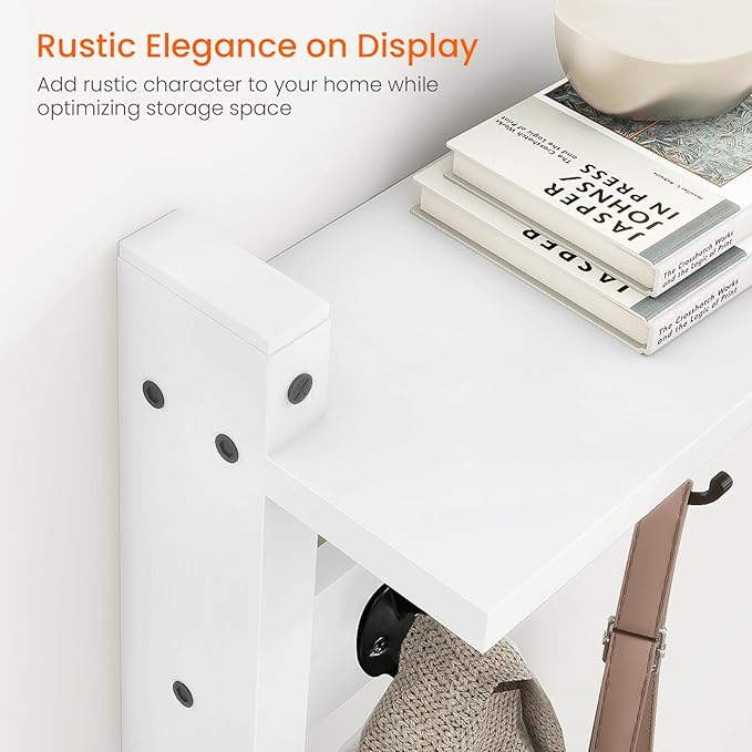 Homode Coat Rack with Wall Shelf and Hooks - 24 Inch Long, Wooden Hanging Coat Hanger with Hat Shelf for Entryway, Bathroom, Mudroom, White