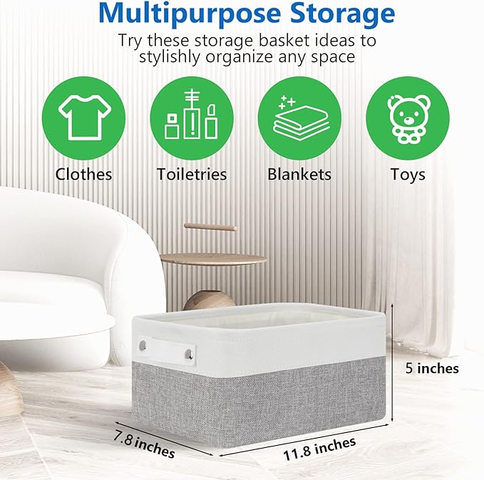 Bidtakay Small Storage Baskets for Organizing [4-Pack] Fabric Storage Bins for Baby Organizer Shelf Baskets for Nursery Storage Collapsible Closet Storage Bins for Home Organization - 11.8x7.8x5 In