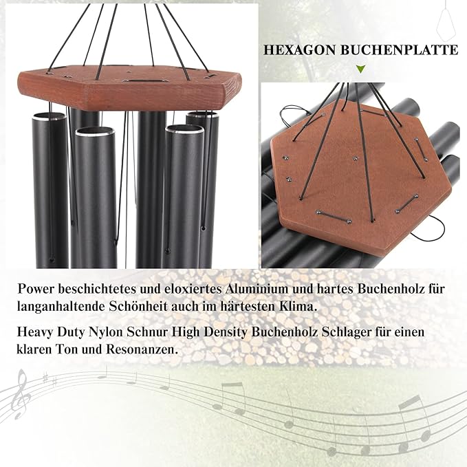 Wind Chimes for Outside Large Deep Tone, 44 Inch Black Memorial Windchimes, Outdoor Wind Chimes Gifts for Housewarming, Mother's Day, Christmas, Patio Garden Yard Decoration