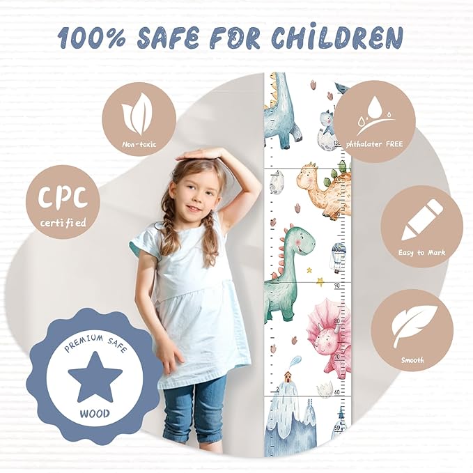 Personalized Name Growth Chart for Kids, Watercolor Dinosaur Height Measurement Chart for Children's Growth, Suitable for Both Boys and Girls, Removable and Easy to Store, Lightweight