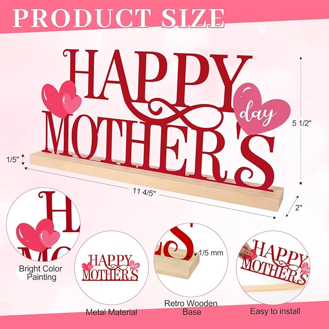 COCHIE Metal Happy Mother's Day Sign, Mothers Day Decorations for Home, Shelf, Mantel, Indoor, Mothers Day Gifts for Mom from Daughter Son, Mother Day Table Top Party Decoration (Mother's Day)