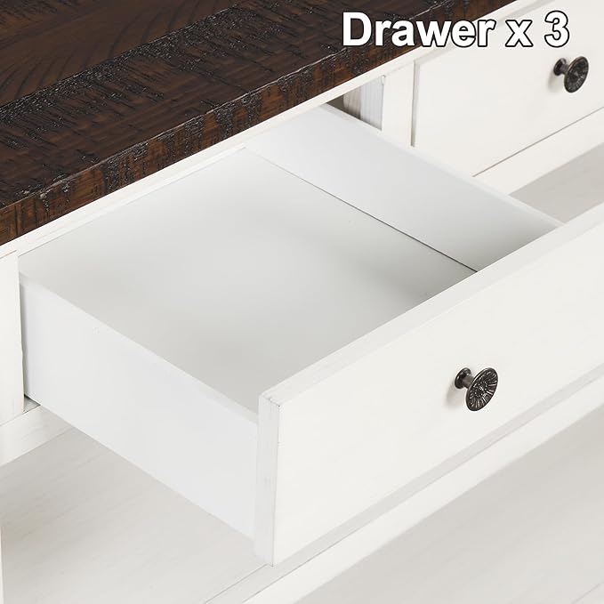 Farmhouse Wood Entryway Console Table 48-Inch Modern Sofa Entry Table with Drawers and Storage Shelves for Entrance Living Room (Antique White)