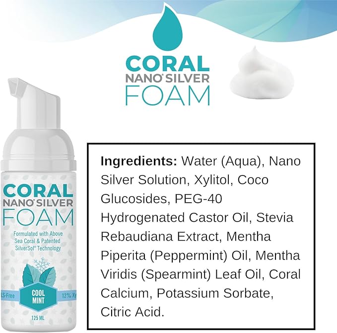 Coral Nano Silver Foaming Toothpaste, Natural Fluoride Free Toothpaste, SLS and Glycerin Free, Cool Mint, 4 Ounce