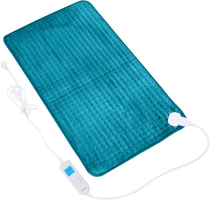 Ruqiji 17''x33'' XXXL King Size Heating Pad with Fast-Heating Technology&10 Temperature Settings, Flannel Electric Heating Pad/Pain Relief for Back/Neck/Shoulders/Menstrual Pain/Leg Cramp (Light Teal)