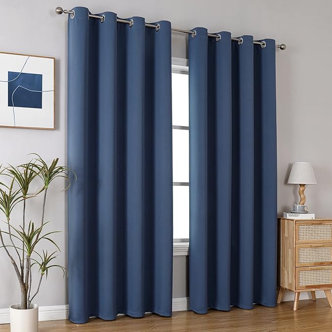 ChrisDowa Blackout Curtains 120 Inches Long 2 Panels Set for Living Room, Grommet Thermal Insulated Room Darkening Curtains for Bedroom (Stone Blue, 52 x 120 Inch)