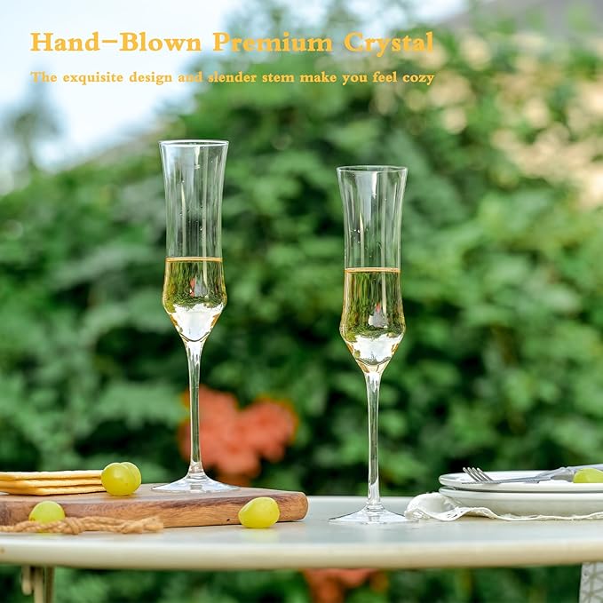 Champagne Flutes Set of 6 - Hand Blown Crystal Champagne Glasses With Long Stem - 7 oz Elegant Sparkling Wine Stemware - Unique Gift for Birthday,Wedding,Mother's Day,Housewarming