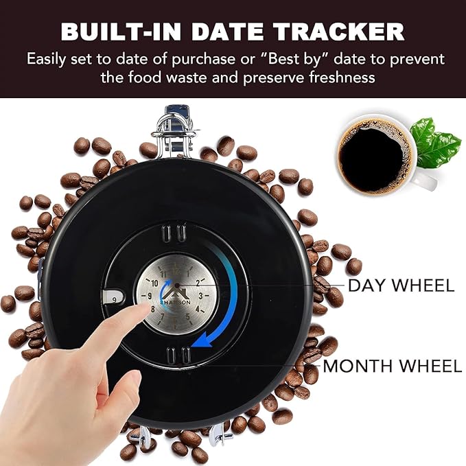 ShanSon Coffee Canister Airtight Coffee Container Stainless Steel Coffee Bean Storage Container with Scoop Coffee Canister for Beans Grounds Sugar Flour Tea Cereal,16OZ, Black