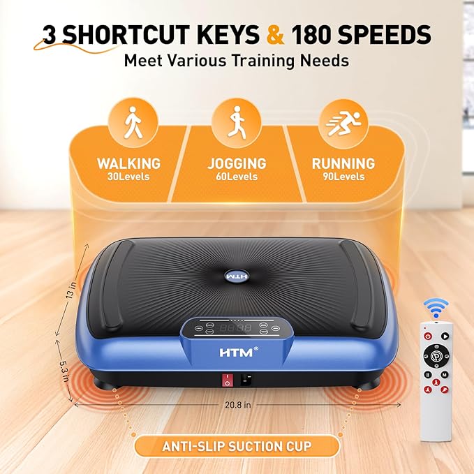 Vibration Plate Exercise Machine - 180 Speeds & 300 lb Capacity, Full Body Workout Vibration Platform with Remote Control for Lymphatic Drainage, Weight Loss & Toning