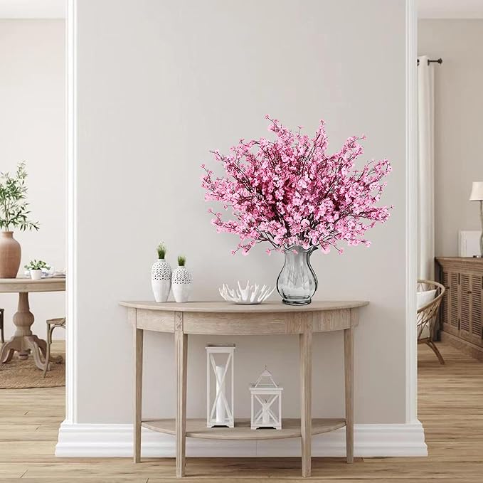 Sggvecsy 6 Pcs Babys Breath Artificial Flowers Gypsophila Bouquets Bulk Real Touch Fake Silk Flowers for Home Wedding DIY Floral Arrangement Kitchen Table Centerpiece Festival Decoration (Pink)