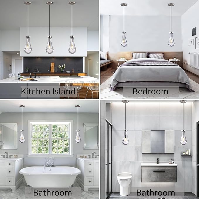 Modern Raindrop Pendant Lights, Kitchen Island Pendant Lights, Nickel Colored Brass Base Dining Room Light Fixture, and Interior Chandelier in The Living Room Hallway, Including The Bulb