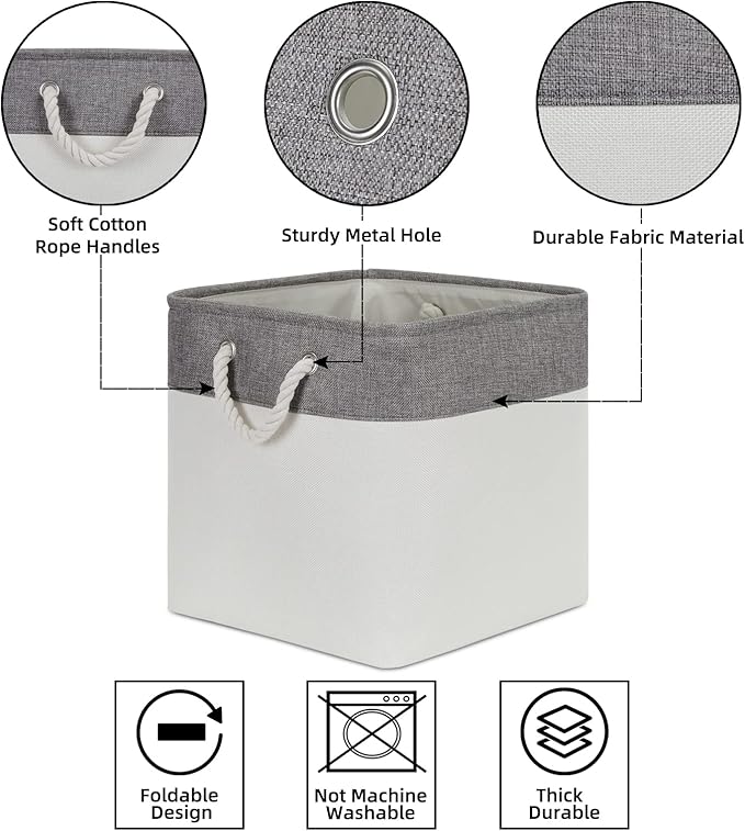 Bidtakay Fabric White Baskets for Shelves Set of 3 Cube Storage Large Organizer Bins 13x13 Closet Storage Bins for Home Office Nursery Collapsible Storage Bins for Organization