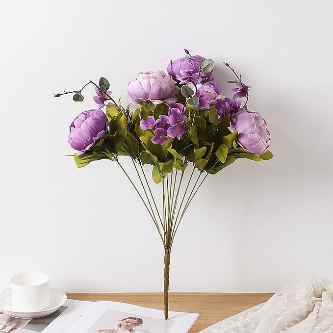 Duovlo Fake Flowers Vintage Artificial Peony Silk Flowers Wedding Home Decoration,Pack of 1 (New Purple)
