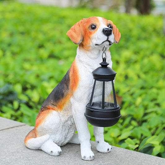 Solar Dog Statue Outdoor Decor - Beagle Dog Statue With Solar Lights for Patio, Lawn & Garden, Housewarming Gift