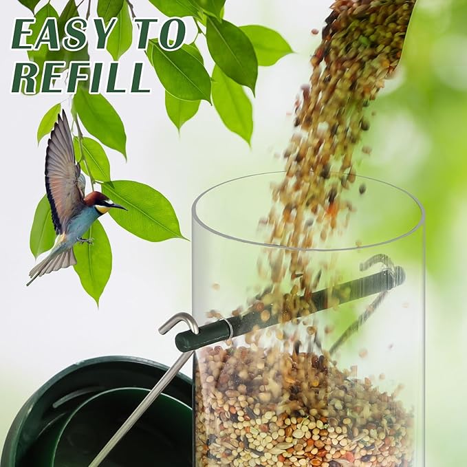 FEED GARDEN 2 Pack Tube Bird Feeders for Outdoors Hanging, Premium Hard Plastic Wild Bird Feeders with 2 Ports, Small Bird Feeder Easy-Refill&Clean, Gifts for Mom Woman, 8.5 Inch Green